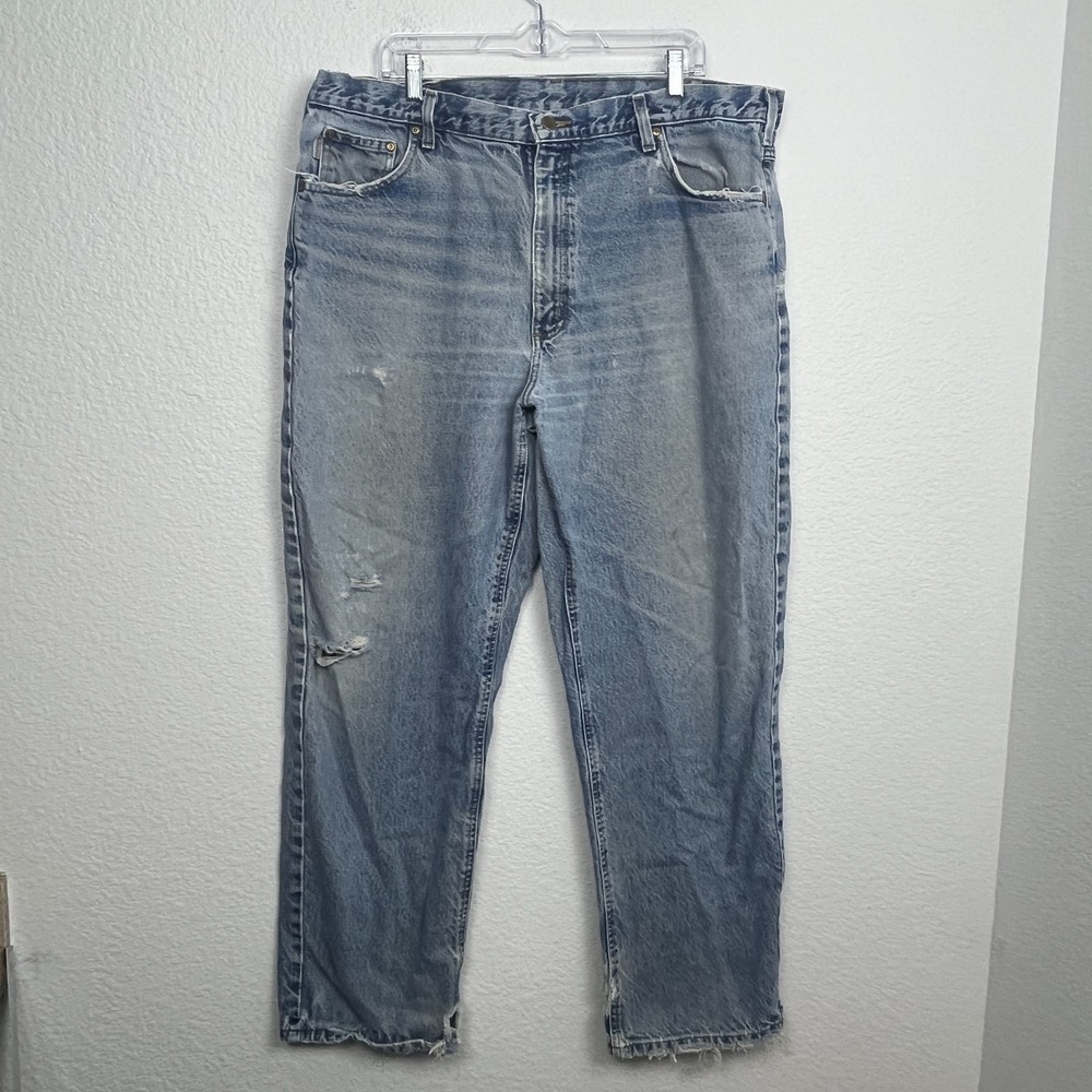 Vintage Carhartt Jeans Mens 42x32 Blue Denim Medium‎ Wash Frayed Hem Distressed